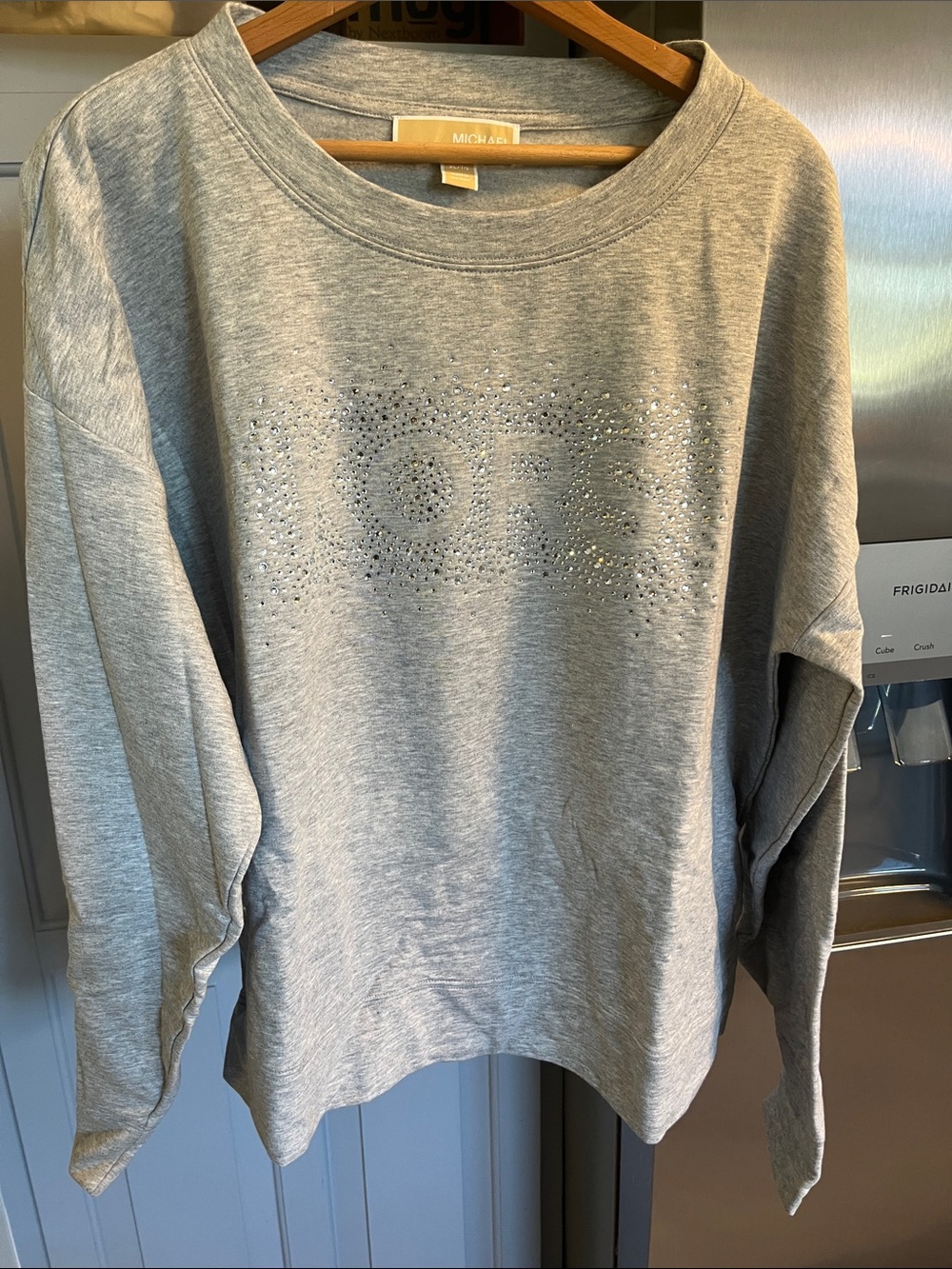Michael Kors Light Gray Crystal Logo Crewneck Sweatshirt, Women’s Sz XL